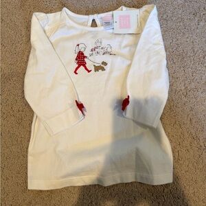 Janie and Jack White Long-Sleeve Tee with Red Embroidered Girl & Dog
